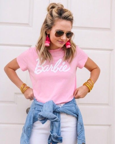 Womens Barbie Shirt, Barbie Fashion For Women, Barbie Shirt Outfit Women, Barbie Tshirts Women, Barbie Birthday Outfit Mom, Stereotypical Barbie Outfit, Barbie Crop Top Outfits, In My Barbie Era Shirt, Barbie Mom Shirt