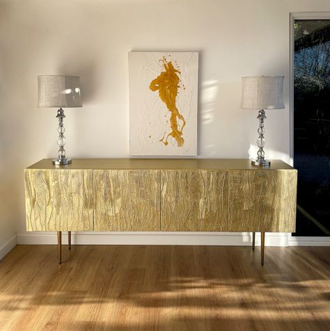 Large Gold Credenza. Gold Sideboard Textured - Etsy UK Gold Credenza, Gold Sideboard, Christian Lacroix Wallpaper, Sideboard Gold, Two Couches, Sideboard Modern, Contemporary Sideboard, Side Board, Large Sideboard