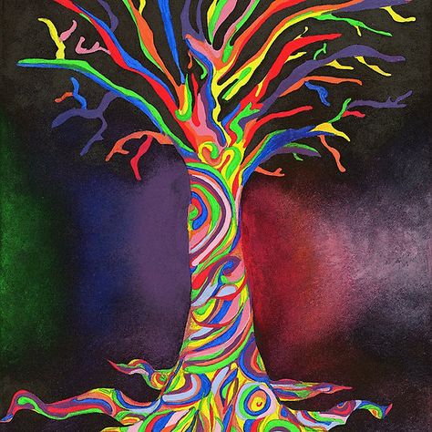 Trippy Artwork, Trippy Drawings, Trippy Painting, Painting Snow, Abstract Tree, Eclectic Art, Tree Canvas, Tree Drawing, Camping Art