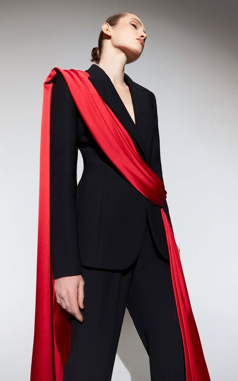 Train-Detailed Single-Breasted Blazer By Rasario | Moda Operandi Style Guru, Satin Blazer, Woman Suit Fashion, Dramatic Look, Abayas Fashion, Looks Chic, A Style, Fall Fashion Trends, Suit Fashion