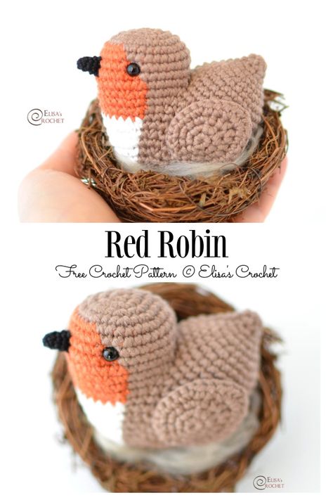 Crocheted Birds, Crochet Robin, Bird Amigurumi, Whimsical Crochet, Crochet Bird Patterns, Crochet Bird, Crochet Cat Pattern, Crochet Birds, Diy Magazine