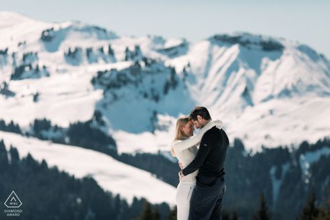 French pre-wedding photographer in Megeve, French Alps | Winter portraits for the engaged couple by wedding photographer Sylvain Bouzat   #engagementphotographer #engagementphotography #preweddingphotographer #engagementphotos #engagementportrait #engagementportraits #preweddingphotos #preweddingphotoshoot #engagementphotoshoot #bestweddingphotographers #bestengagementphotographers #weddingphotography #weddingphotographer #weddingphotos #prewedding French Alps Winter, Alps Wedding, Haute Wedding, Photos Snow, Jewish Wedding Traditions, Snow Engagement, Ski Wedding, Winter Portraits, Winter Elopement