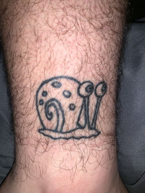 Gary from spongebob Spongebob Stick And Poke, Gary Snail Tattoo, Gary Spongebob Tattoo, Gary The Snail Tattoo, Gary Tattoo Spongebob, Tattoo Ideas Spongebob, Snail Tattoo Ideas, Gary Tattoo, Gary From Spongebob