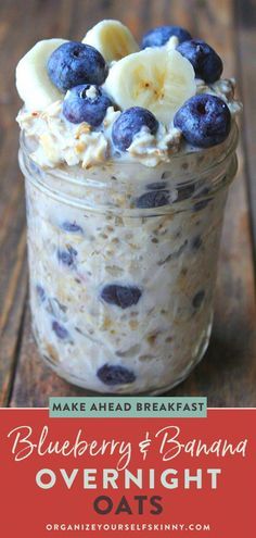 Healthy Overnight Oatmeal In A Jar, Overnight Oatmeal In A Jar, Blueberry Banana Overnight Oats, Breakfast Easy Healthy, Healthy Overnight Oatmeal, Banana Overnight Oats Recipe, Low Calorie Overnight Oats, Breakfast Overnight Oats, Easy Make Ahead Breakfast