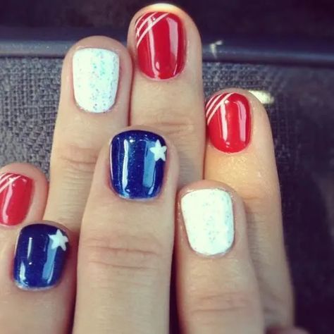 4th Of July Nails For Kids, Thunder Nails, Patriotic Nail Designs, 4th Nails, Patriotic Nail, Patriotic Nails Design, Firework Nails, Flag Nails, Patriotic Nails