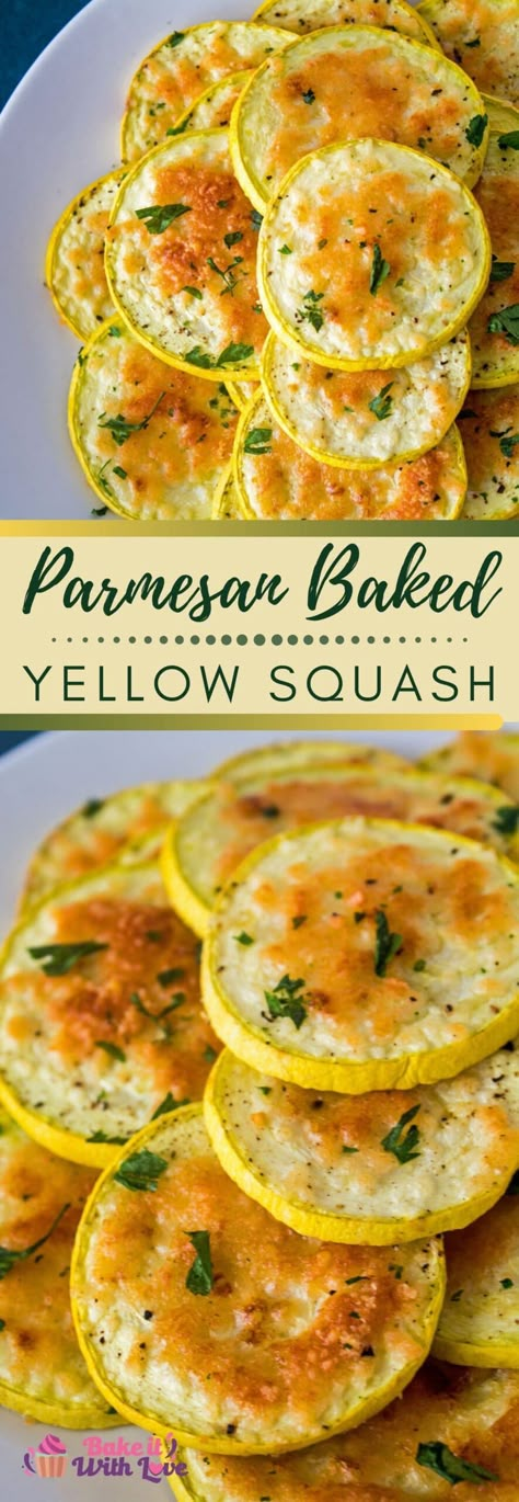 Golden Squash Recipes, Rainbow Appetizers, Yellow Crookneck Squash Recipes, Yellow Appetizers, Squash With Parmesan Cheese, Parmesan Yellow Squash, Squash Appetizer, Crookneck Squash Recipes, Baked Squash Recipes