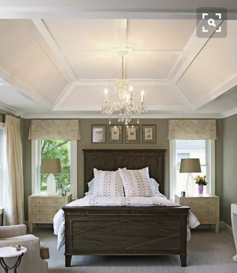 Do I want a raised tray ceiling in master bedroom? Bedroom Tray Ceiling, Tray Ceiling Bedroom, Tray Ceiling Ideas, Small Bedroom Remodel, Bedroom Remodel, Ceiling Ideas, Tray Ceiling, Bedroom Ceiling, Chic Bedroom