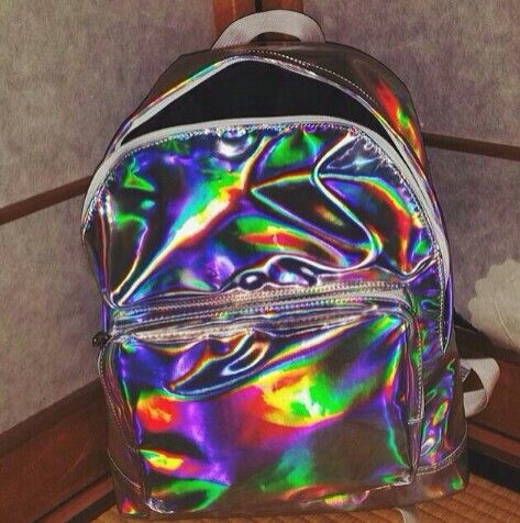 Holographic Clothing, Holographic Backpack, Weird Accessories, Tory Burch Backpack, Back To School Wardrobe, Rainbow Dragon, Pink Convertible, Vans Old School, Cinch Sack