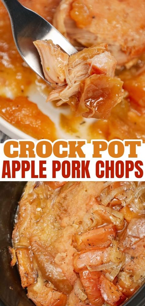 Crock Pot Apple Pork Chops are an easy slow cooker dinner recipe made with boneless pork chops, green apples, red apples and sliced onions. Boneless Pork Chop Recipes With Apples, Apple Juice Pork Chops, Apple Onion Pork Chops Crockpot, Pork Apples Onions Crockpot, Pork Chops In The Crock Pot Apples, Apple Marinade For Pork, Pork Chops With Apples Crockpot, Crockpot Baked Apples Healthy, Pork Chop Apple Recipes Crockpot