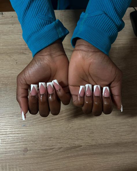 🤍White V-shape French Tip nails🤍 -£15 -medium #nail #naildesign #acrylicnails #white #frenchtipnails V Tip White Nails, Tip Nails, French Tip Nails, White Nails, Nail Tips, V Shape, Acrylic Nails, Nail Designs, Nails