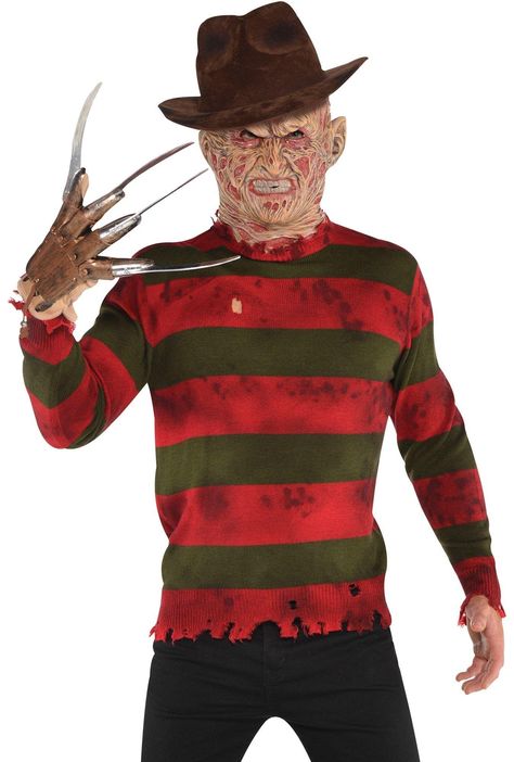 PRICES MAY VARY. 100% Polyester Hand Wash Only Give your Freddy Krueger costume the finished look it needs and come alive as the Springwood Slasher with this Freddy Krueger Deluxe Sweater for adults This long-sleeve sweater features Freddy's classic red and green striped pattern, complete with torn pieces and fake blood splatter (hat, mask, glove, pants and shoes not included) You'll find a comfortable fit in this adult size large/extra large sweater for up to chest size 46”; Complete the look w Freddy Krueger Hat, Freddy Krueger Mask, Freddy Krueger Sweater, Freddy Krueger Costume, Freddy Mask, Devils Den, Horror Movie Costumes, Crockpot Ribs, All Horror Movies