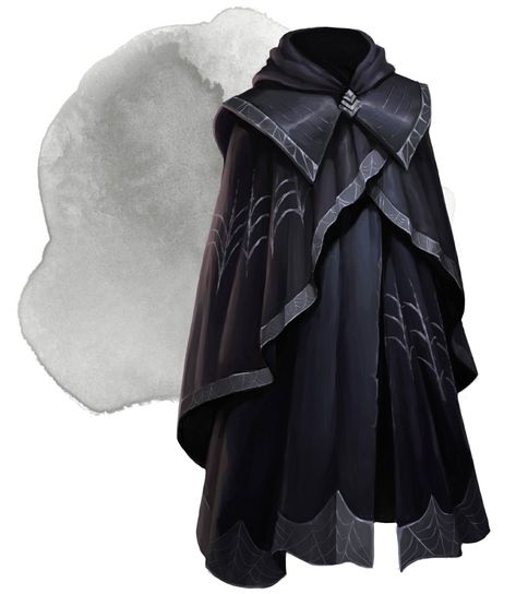 Magical Cloak Fantasy Art, Shadow Cloak Art, Cloak Of Many Fashions Dnd, Cloak Of Protection Dnd, Dnd Cloak Design, Dnd 5e Magic Cloak, Mage Robes Aesthetic, Black Cloak Fantasy Art, Magic User Outfit