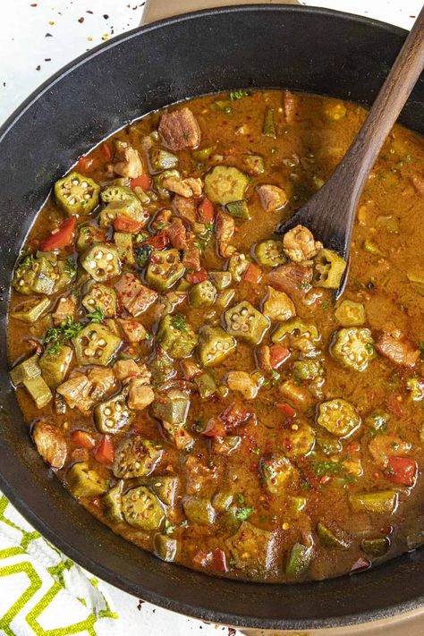 Okra Gumbo Recipe, Gumbo Recipe Okra, Tasso Ham, Turkey Gumbo, Okra Soup Recipe, Easy Gumbo, Gumbo Recipe Easy, Dark Roux, Okra Gumbo