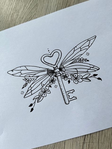 Harry Potter Tattoos Floral, Wand Drawings Harry Potter, Flying Keys Harry Potter Tattoo, Harry Potter Flying Key Tattoo, Line Art Harry Potter, Harry Potter Key Tattoo, Harry Potter Best Friend Tattoos, Harry Potter Keys With Wings, Key Drawing Simple