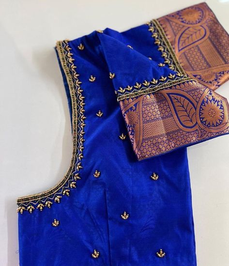 Blue Aari Blouse Designs, Blue Blouse Designs Simple, Blue Color Aari Work Blouse Design, Simple Aari Work Blouse Design For Pattu Saree With Border, 800 Rs Aari Blouse Design, Blue Blouse Aari Work Designs, Blue Color Blouse Designs, Blue Aari Work Blouse, 500 Rs Aari Work Design