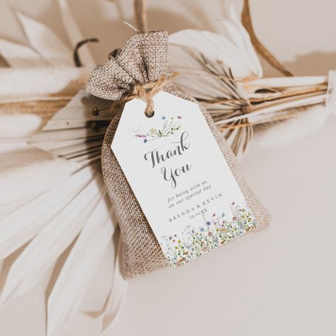 Colorful Dainty Wild Flowers Wedding Thank You Gift Tags Wild Flowers Wedding, Rehearsal Dinner Favors, Watercolor Beautiful, Blush Bridal Showers, Wedding Thank You Gifts, Rustic Wedding Reception, Fancy Script, Short Message, Wedding Favor Tags