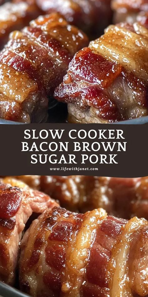 My husband tried it and immediately ran over to get the recipe from me.. Pork Loin Wrapped In Bacon In Crock Pot, Bacon Wrapped Pork Loin Crockpot, Crock Pot Pork Tenderloin Recipes Slow Cooker, Balsamic Brown Sugar Pork Tenderloin, Ideas For Pork Roast, Bacon Brown Sugar Pork Tenderloin, Crockpot Pork Loin Roast Recipes, Boneless Pork Tenderloin Recipes Crockpot, Best Slow Cooker Pork Roast