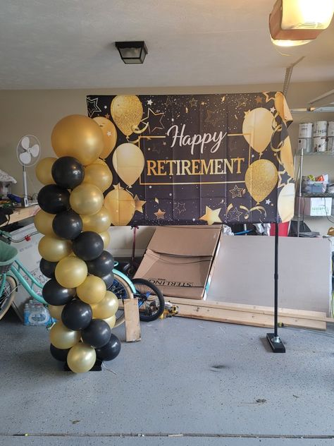 Retirement Party Ideas Black And Gold, Small Retirement Party Ideas, Retirement Decoration Ideas, Work Retirement Party Ideas, Retirement Party Sign, Retirement Party Ideas, Retirement Decorations, Retirement Ideas, Retirement Party Decorations