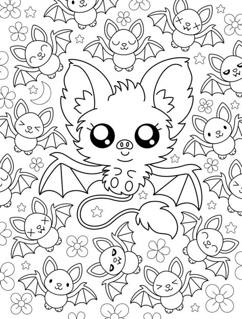 Cute Coloring Pages For Kids, Kawaii Spooky, Cute And Creepy, Witch Coloring Pages, Space Coloring Pages, Farm Animal Coloring Pages, Unique Coloring Pages, Adult Coloring Designs, Hello Kitty Coloring