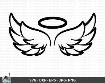 Wings Outline Tattoo, Cricut Angel, Wings Outline, Wing Vector, Wings Clipart, Nativity Angel, Angel Wings Svg, Halo Cut, Tattoo Svg