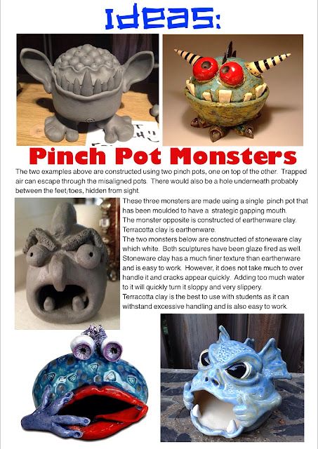 Pinch Pot Monsters, Clay Therapy, High School Ceramics, Paper Techniques, Clay Projects For Kids, Clay Lesson, Ceramic Projects, High School Art Lessons, Sculpture Lessons