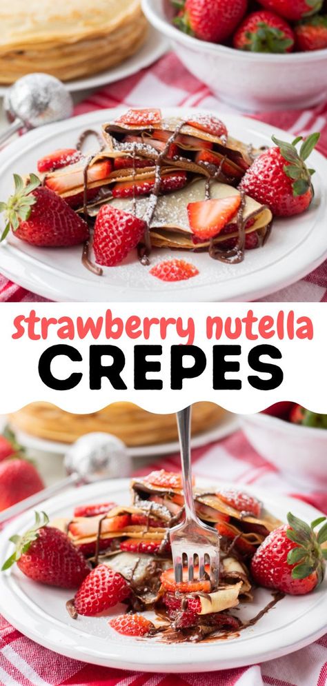 Strawberry Nutella Crepes turn any day into a special occasion! Stuffed with Nutella and dusted with powdered sugar, serve these strawberry crepes for both breakfast or dessert.
They’re perfect for Valentine’s Day, Mother’s Day or any special occasion! Strawberry Crepes Recipe, Crepes Recipe Breakfast, Vegetable Soup Recipes Healthy, Nutella Ingredients, Lemon Crepes, Cabbage Steaks Recipe, Stuffed Crepes, Homemade Crepes, Strawberry Nutella