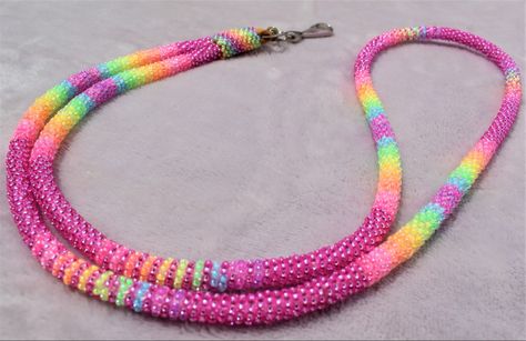 Pink Rainbow, Beaded Lanyards, Beaded Rope, Beaded Keychains, Neon Colors, Native American Jewelry, Lanyard, Rope Bracelet, Native American