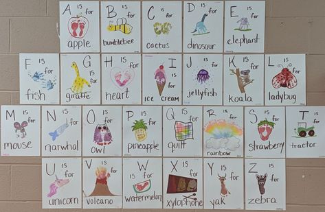 Footprint Letter Crafts, Footprint Alphabet Book, Infant Alphabet Art, Footprint Alphabet Art, Abc Footprint Art Alphabet Book, Alphabet Footprint Art, Alphabet Footprints, Footprint Alphabet, Handprint Alphabet