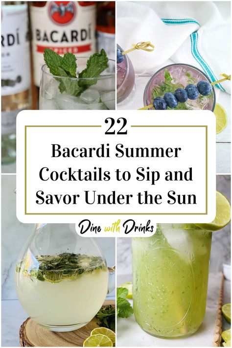 Collage of 4 bacardi summer cocktails. Bacardi Drinks Recipes, Bacardi Cocktails Recipes, Bacardi Drinks Recipes Easy, Drinks With Bacardi, Bacardi Mixed Drinks, Bacardi Lemonade, Bacardi Cocktails, Bacardi Lime Drinks, Bacardi Limon Drinks Cocktail Recipes