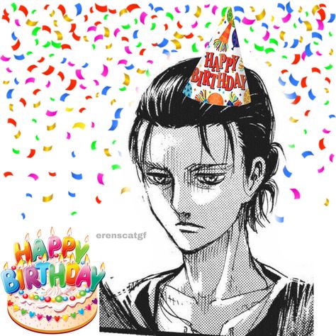 Its My Birthday Anime, Eren Jaeger Birthday, Anime Happy Birthday To You, Anime Birthday Icon, Happy Birthday Anime Art, Eren Birthday, Happy Birthday Pics, Silly Happy Birthday, Birthday Pfp