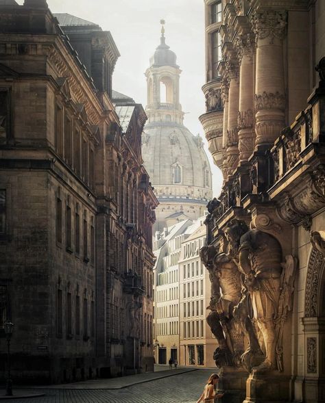 Dresden, Germany Historic City Aesthetic, German City Aesthetic, Street Photography Buildings, Europe Architecture Aesthetic, Germany Travel Photography, Victorian Germany, Architecture Germany, Dresden Germany Photography, Germany Aesthetic