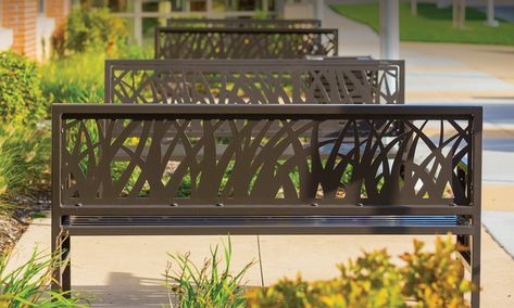 TallGrass Benches - TG1-1000 Steel Benches For Outside, Wooden Bench Metal Frame, Outdoor Bench Grey, Metal Park Bench, Public Bench Street Furniture, Grass Pattern, Stainless Steel Bar, Steel Sheet, Arm Rest