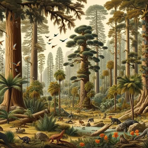 Prehistoric Wildlife Art, Paleozoic Era Animals, Prehistory Aesthetic, Paleoanthropology Aesthetic, Prehistoric Planet Art, Paleocore Aesthetic, Dinosaur Environment, Proterozoic Era, Prehistoric Jungle