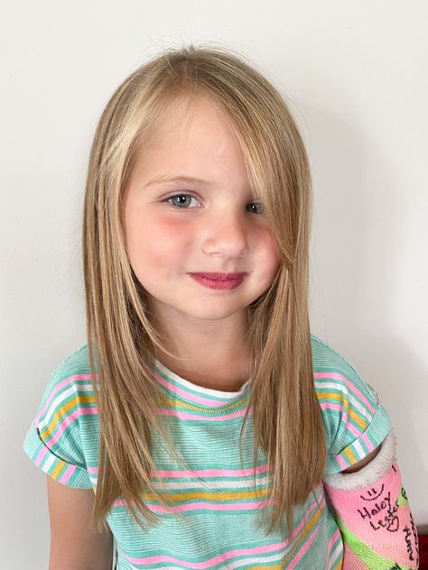 Kids Hair Cuts For Girls Medium Shoulder Length, Layered Hair For Girls Kids, Kids Hair Cuts Girls Long, Toddler Girl Long Haircut, Kids Hair Cuts With Bangs, Girls Haircut Kids Long, Medium Length Haircut Girls Kids, Hair Cuts For 6 Year Girl, Girl Layered Haircut Kids