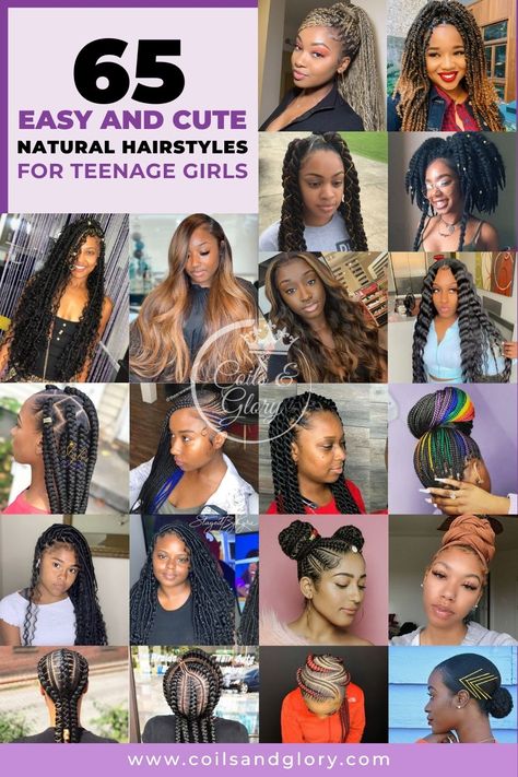 65 Easy Natural Hairstyles For Teenage Black Girls in 2023 - Coils and Glory Winter Protective Styles, Black Teenage Girl, College Hair, Teen's Hairstyles, Easy Natural Hairstyles, Protective Styles For Natural Hair, Colored Box Braids, Cornrows Braids For Black Women, Styles For Natural Hair