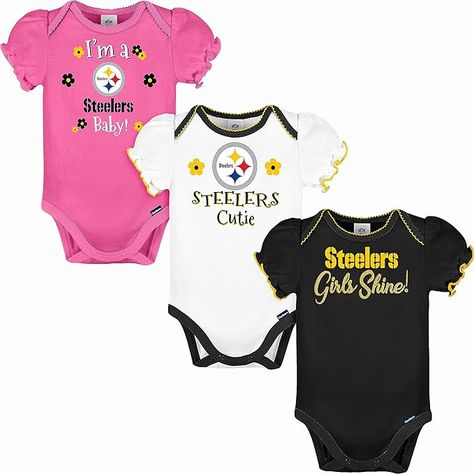 Fit: True to size. Order usual size. Jersey Dress Girl, Steelers Baby, Steelers Girl, Gerber Baby, Short Sleeve Bodysuit, Nfl Teams, Toddler Sizes, Pair Of Pants, Creepers