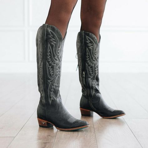 Lane Boots | MONICA Distressed Jet Black Round Toe Western Boots Cactus Boots, Under The Knee Boots, Black Western Boots, Black Cowgirl Boots, Lane Boots, Jet Black Color, Black Cowboy Boots, Western Boots Women, Rocker Chic