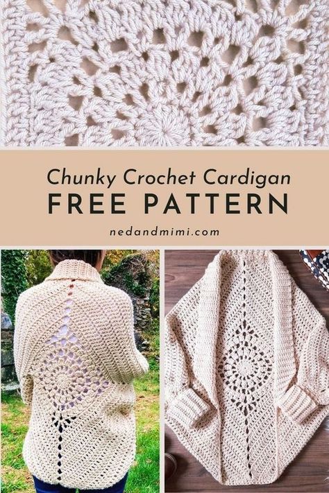 Embrace the warmth of the Dream Catcher Cardigan! This free crochet shrug pattern features a captivating diamond motif on the back, adding a touch of elegance to any outfit. The free crochet pattern is available in sizes ranging from XS to 4X. Grab the free pattern today and crochet this stylish project now! New Crochet Stitches Free Pattern, Hexi Cardigan Crochet Pattern, Crocheted Shrugs Free Patterns Easy, Chunky Crochet Patterns Free, Free Cardigan Crochet Pattern, Dream Catcher Cardigan, Easy Crochet Projects Free Pattern, Crochet Shrug Free Pattern, Chunky Crochet Cardigan