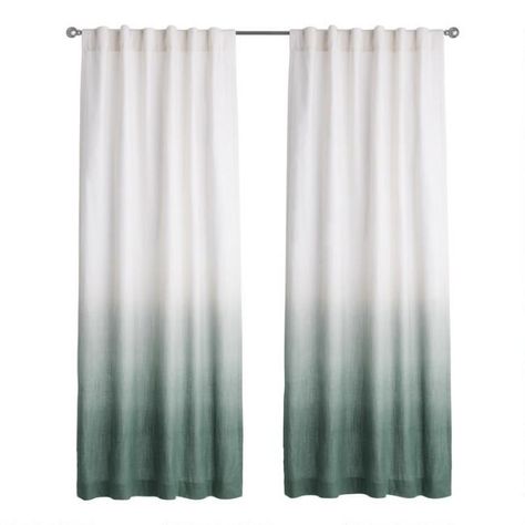 Ivory And Teal Ombre Sleeve Top Curtains | World Market Sheer Window Treatments, Affordable Curtains, Ombre Curtains, Bamboo Beaded Curtains, Window Treatments Sheer, Beaded Curtain, Teal Ombre, Scandinavian Nursery, Office Plan