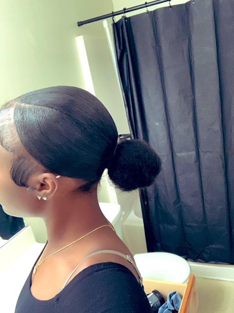 Natural Hairstyles For Short Hair Black, Silk Press Short Hair 4c, Slick Back Bun Natural Hair Short 4c, Slick Hairstyles Natural Hair Short, 4c Hair Slick Back, V Part Slick Back Ponytail Natural Hair, 4c Slick Back Ponytail, Natural Slick Back Ponytail, Natural 4c Hairstyles Ideas Short