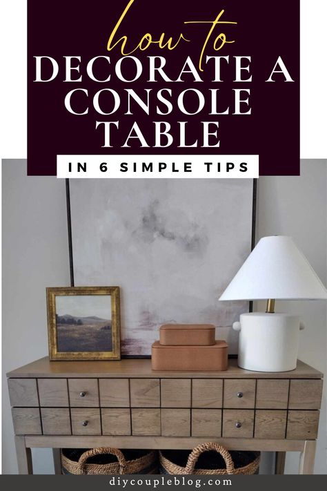 Looking for console table decorating ideas and design ideas for your entryway, hallway, or foyer? Here are some tips to help you decorate your console table! I linked some ideas and all the things in this post for easy console table styling results. How To Decorate Console Table, Console Table Styling Entryway, Console Table Under Tv, Decorate A Console Table, How To Decorate A Console Table, Small Foyer Ideas, How To Style A Console Table, Table Decorating Ideas, Creating An Entryway