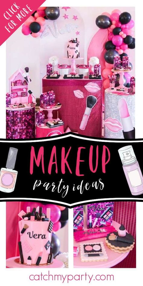 Eyelash Party Ideas, Make Up Themed Birthday Party Ideas, Beauty Theme Party, Makeup Decorations Party, Fashionista Birthday Party Ideas, Makeup Theme Birthday Party Decorations, Beauty Birthday Party Ideas, Make Up Theme Birthday Party, Cosmetology Party Ideas