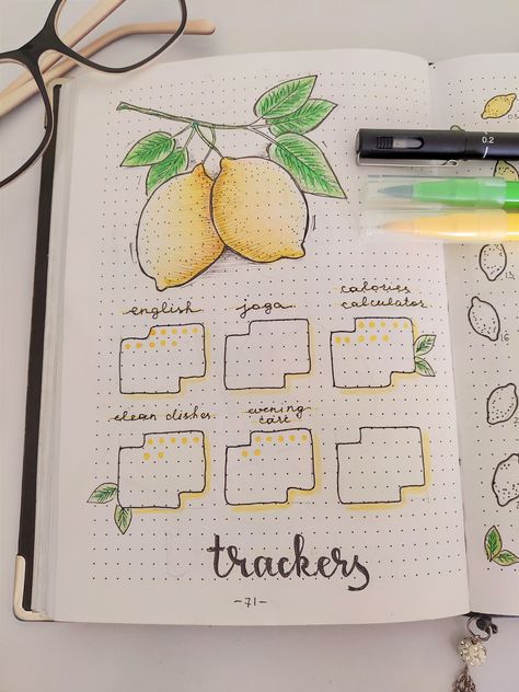 Lemon Bullet Journal Theme, Lemon Bullet Journal, Bujo Trackers, August Bullet Journal Cover, 2024 Bujo, Life Tracker, Bullet Journal Contents, Journal 2023, Bullet Journal Work