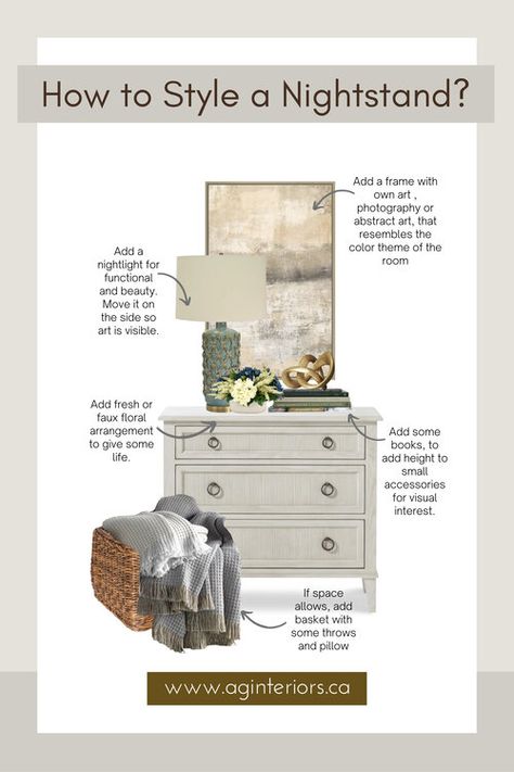 How To Style A Nightstand, Night Table Decor, Bedroom Nightstand Decor, Bedside Table Styling, Nightstand Styling, Fireplace Console, Bedside Table Decor, Add A Room, Style Nightstand