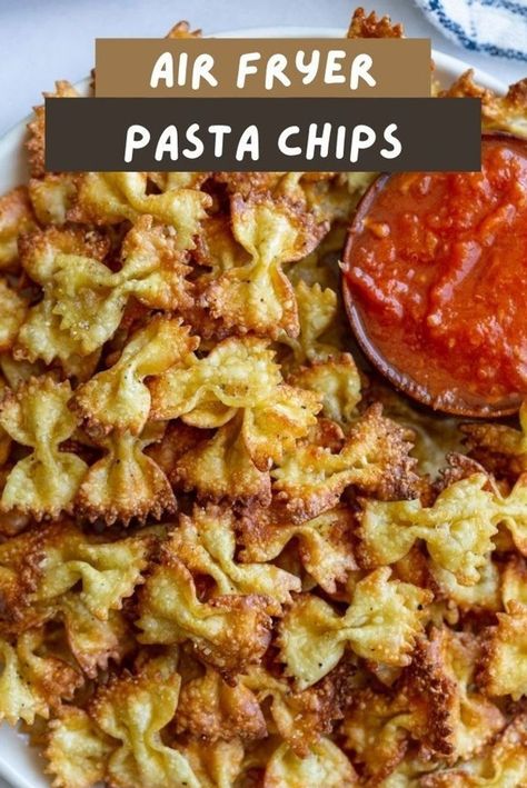 These easy air fryer pasta chips have been popular on tiktok and are so easy to make! Such a fun and delicious recipe! WHO knew that you could make cooked pasta crispy!? I was so skeptical of this recipe at first but it just works and is seriously really good! My new favorite snack! Serve with your favorite dip and ENJOY! Chips In The Air Fryer, Air Fryer Pasta Chips, Vegan Air Fryer Recipes, Air Fryer Pasta, Air Fryer Chips, Vegan Air Fryer, Dinners Healthy, Pasta Chips, Air Fryer Oven Recipes