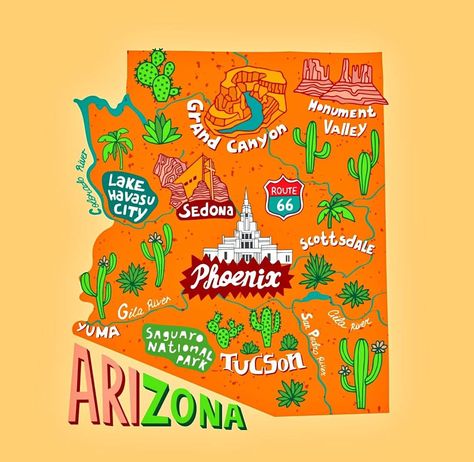 Map Of Arizona, Monument Colorado, Arizona Flag, Us State Map, Arizona Map, Yuma Arizona, Road Maps, Bestie Tattoo, The University Of Arizona