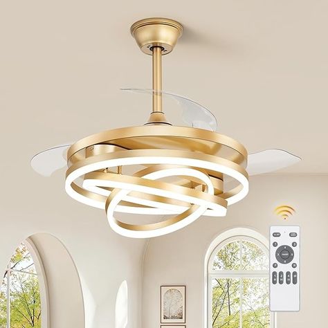 Amazon.com: LEDIARY 42 Inch Retractable Ceiling Fan with Lights, Fandelier Ceiling Fan with 6 Speeds,3000K-6000K Adjustable,and DC Motor,Chandelier Ceiling Fans with Lights and Remote for Bedroom Living Room,Gold : Tools & Home Improvement Minimalist Chandelier Bedroom, Fan In Living Room Ceiling, Salon Lighting Fixtures, Modern Fan With Light, Small Room Chandelier, Fans With Lights Ceiling, Fan Design Ceiling, Retractable Ceiling Fan With Light, Light Fixtures Living Room Ceiling