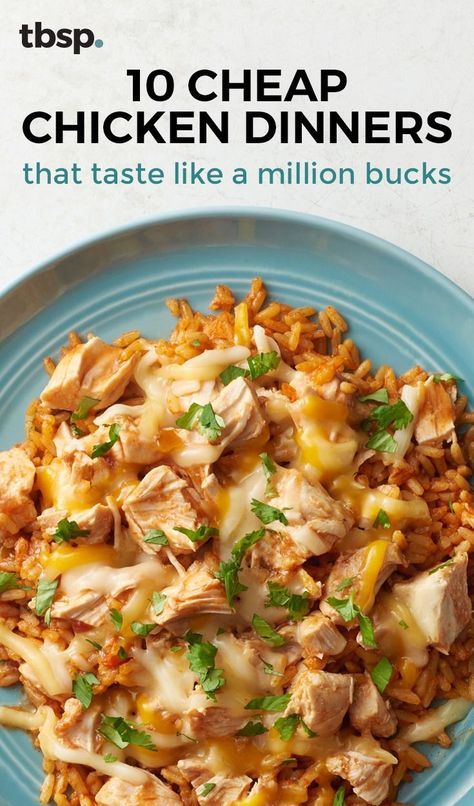 Easy chicken dinners that don't break the bank: What's not to love? Whether you like your chicken smothered in cheese or made easy in the slow cooker, these 10 dinner winners are as delicious as they are inexpensive. Cheap Chicken Dinners, Greek Chicken Salad Sandwich, Greek Chicken Salad, Salsa Chicken, Chicken Dinners, Winner Winner Chicken Dinner, Chicken And Rice, Think Food, Quesadillas