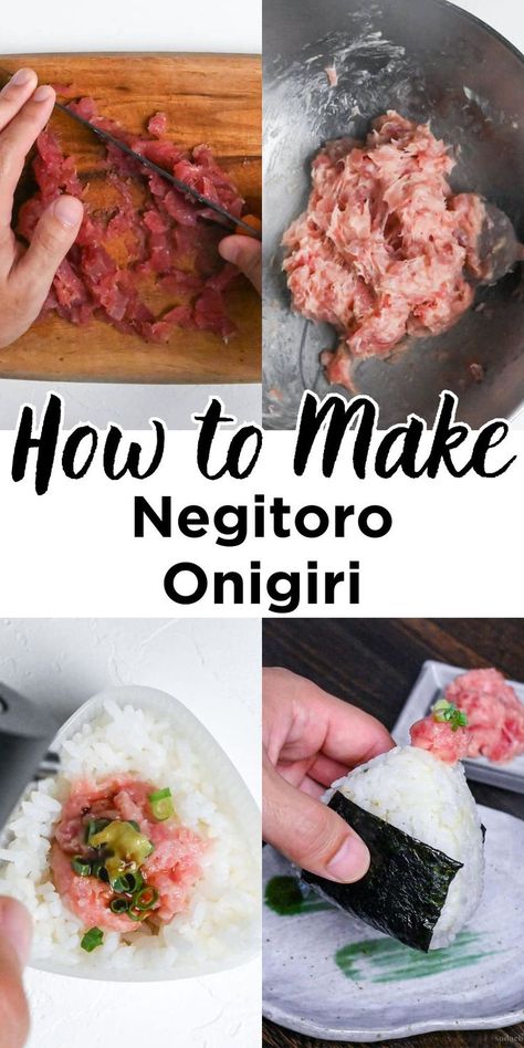 Tuna onigiri recipe steps: chopping, mixing, filling rice balls, and wrapping with nori Tuna Rice Balls, Onigiri Recipe, Stores In Japan, Tuna Rice, Delicious Rice, Japanese Recipes, Japanese Sushi, Japanese Cooking, Cooking For One