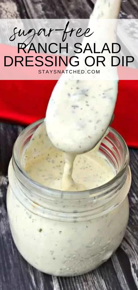 This Easy Sugar Free Ranch Salad Dressing is the best, quick recipe out there! When you make your own ranch dressing, you can control the quality and quantity of the ingredients you use, which means you know exactly what is in it. Plus, it's fresh and delicious! Use this for salads, wings, or as a dip! Paleo Ranch Dressing Recipe, Dairy Free Ranch Recipe, Dairy Free Ranch Dressing Recipe, Dressing Rich, Sugar Free Salad Dressing, Gluten Free Ranch Dressing, Dairy Free Ranch, Sugar Free Dressing, Low Carb Ranch Dressing